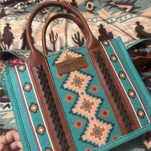 Wrangler Turquoise and Brown Tote Bag